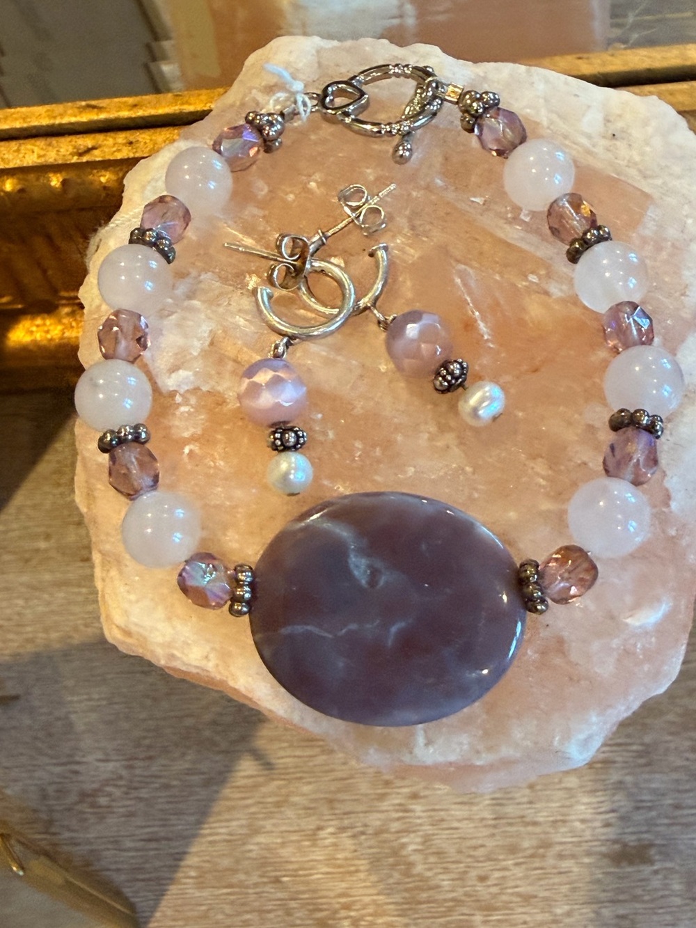 Handmade Ocean jasper and Rose quartz beautiful Beaded bracelet New